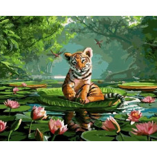 Картина по номерам Paintboy Тигренок в лотосах, 40x50 см