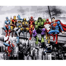 Картина по номерам Две картинки Все герои Marvel на подрамнике 40x50