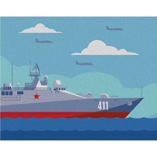 Картина по номерам Артвентура Боевой корабль, 16,5x13