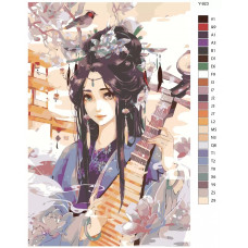 Живопись по номерам BRUSHES-PAINTS Прекрасная японка играет на бива, музыкальный инструмент