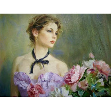 Картина по номерам Цветной Девушка с цветами, 40x50