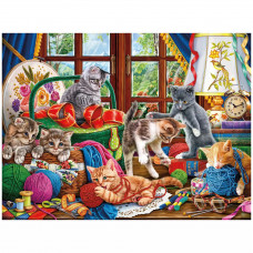 Холст с красками 40 x 50 см, по номерам «Котята и пряжа»
