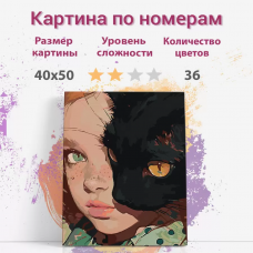 Картина по номерам Раскрасим сами Девочка с черным котом холст на подрамнике 40х50 см