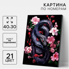 Картина по номерам Школа талантов Змея и цветы 30 х 40 см, символ года 2025