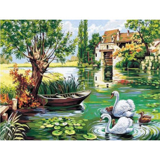 Картина по номерам Paintboy Лебединое семейство, 40x50 см
