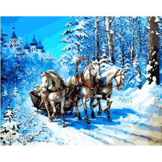 Картина по номерам Цветной Тройка лошадей, 40x50