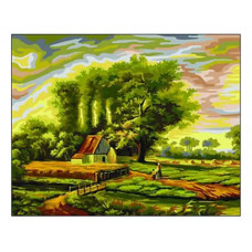 Рисование по номерам домик на опушке 40x50 см Рыжий кот b02