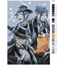 Живопись по номерам BRUSHES-PAINTS Игра Disney: Twisted-Wonderland (Дисней: Искривленная страна чудес). Азул Ашенгротто, Флойд Лич и Джейд Лич