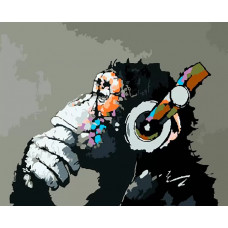 Картина по номерам Paintboy Шимпанзе меломан, 40x50 см