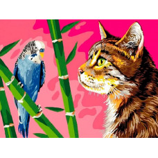 Картина по номерам Paintboy Кот и попугайчик, 30x40 см