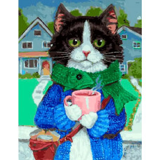 Картина по номерам Paintboy Котик с кофе, 40x50 см