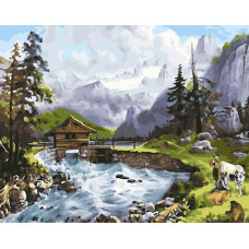 Картина по номерам ВанГогВоМне Домик у реки, 40x50
