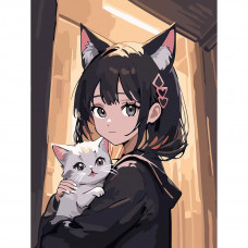 ST002 - Набор для рисования по номерам Неко-девушка с котенком, 30*40см, Cristyle
