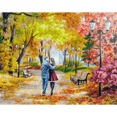 Картина по номерам Белоснежка Осенний парк, скамейка, двое, 40x50