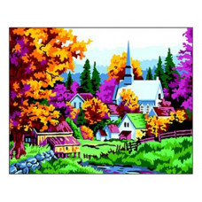Рисование по номерам осень в деревне 40x50 см Рыжий кот b240