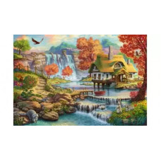 Холст с красками "Рисование по номерам. Домик у водопада", 40x50 см