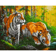 Картина по номерам Paintboy Тигры у воды, 40x50 см