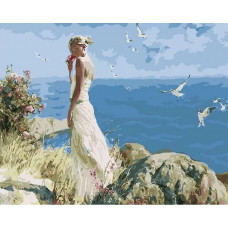 Картина по номерам Цветной Девушка на фоне моря, 40x50 см