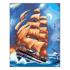 Рисование по номерам парусник и чайки 40x50 см Рыжий кот q1256