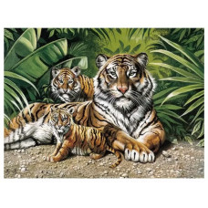 Рисование по номерам тигрица и тигрята 40x50 см Рыжий кот Q1158