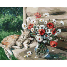 Картина по номерам Белоснежка Дачная жизнь кота Василия, 40x50