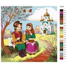 Живопись по номерам BRUSHES-PAINTS Пасха. Мальчик и девочка с куличам у церкви