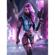 Картина по номерам Бруталити Cyberpunk 2077 девушка с оружием 9 30х40 см