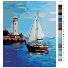 Живопись по номерам BRUSHES-PAINTS Парусник на фоне маяка