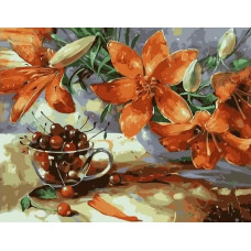 Картина по номерам Paintboy (Premium) «Вишня и цветы», VA-0279