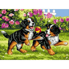Картина по номерам Цветной Щенки на прогулке, 30x40 см