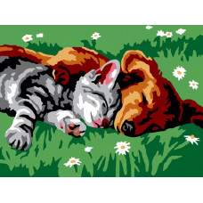 Картина по номерам Цветной Котенок и щенок, 30x40