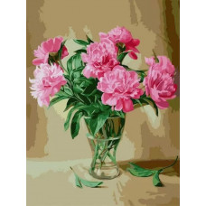 Картина по номерам Цветной Пионы в стеклянной вазе, 30x40