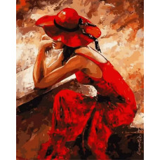 Картина по номерам Цветной Леди в красном, 40x50 см