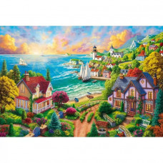 Холст с красками 40х50 см по номерам. Деревушка у моря ХК-1804