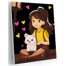 Картина по номерам Hobby Paint Mini Девочка и кот 21х15