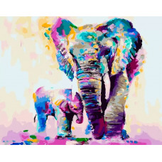 Картина по номерам Paintboy Радужные слоны, 40x50 см