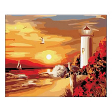 Рисование по номерам маяк на закате 40x50 см Рыжий кот e146