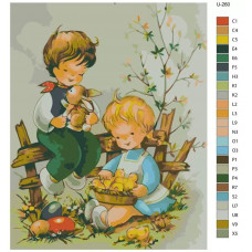 Живопись по номерам BRUSHES-PAINTS Пасха. Дети играют с кроликом и цыплятами