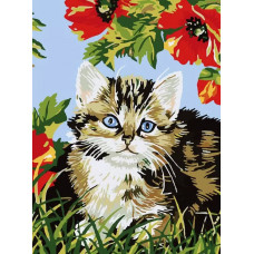 Картина по номерам Белоснежка Котенок в цветах, 30x40