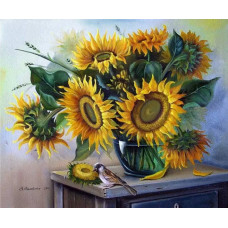 Картина по номерам Paintboy Подсолнухи и птичка, 40x50