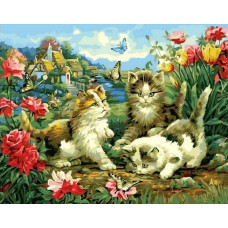 Картина по номерам Paintboy Котята среди цветов