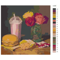 Живопись по номерам BRUSHES-PAINTS Фуд Арт. Вкусный перекус - милкшейк и гамбургер Живопись по номерам BRUSHES-PAINTS Фуд Арт. Вкусный перекус - милкшейк и гамбургер