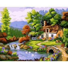 Картина по номерам Paintboy Дом у реки, 40x50 см