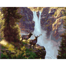 Картина по номерам Paintboy Олени у водопада, 40x50 см