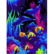 Картина по номерам на картоне Lori "Дельфины" 38x28,5