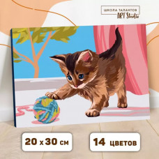 Картина по номерам на холсте с подрамником Котенок с клубком, 30х20 см