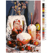 Живопись по номерам BRUSHES-PAINTS Пасха. Куличи, икона и яйца
