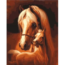 Картина по номерам Цветной Лошадь и жеребенок, 30x40 см