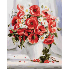 Картина по номерам Белоснежка Маки и ромашки, 40x50