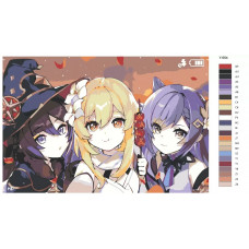 Живопись по номерам BRUSHES-PAINTS Genshin Impact (Геншин Импакт) - компьютерная игра. Кэ Цин, Мона Мегистус, Люмин (женская версия)